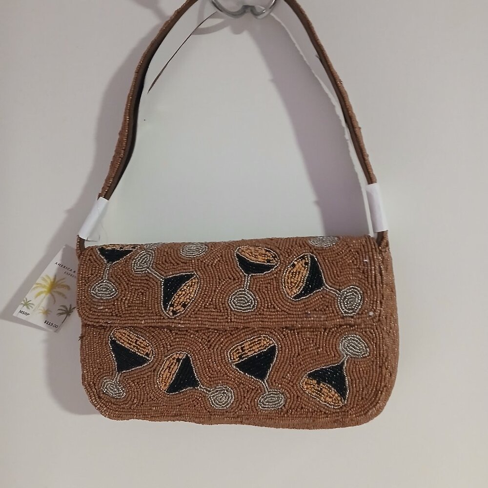 America & Beyond Women's Beaded Espresso Martini Shoulder Bag